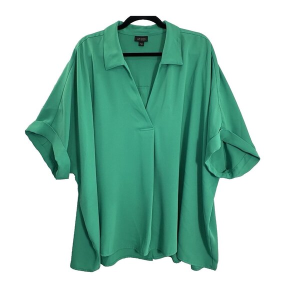 J JILL Wearever Women Pullover Top Button Back Collar V Neck Sz 4X Green 16-12 - Picture 1 of 9